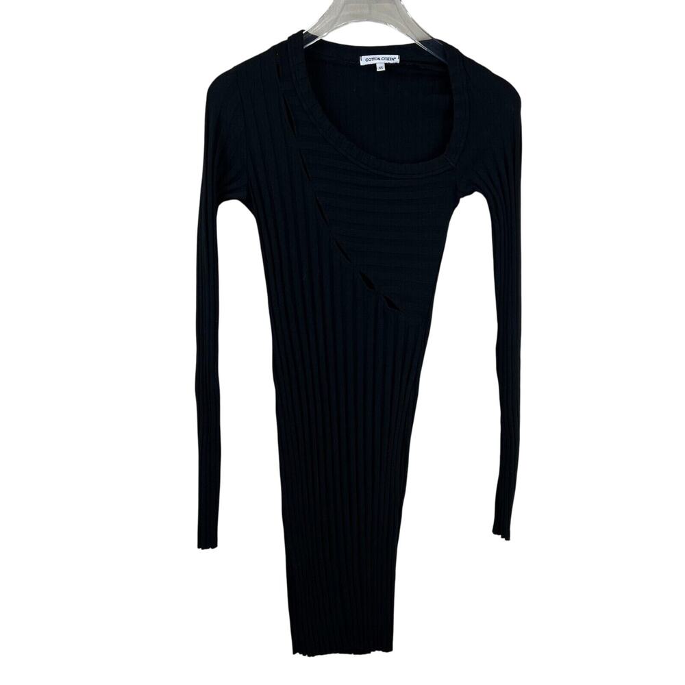 Cotton Citizen Asymmetrical Cut Out Bodycon Dress XS Black Knit Sweater